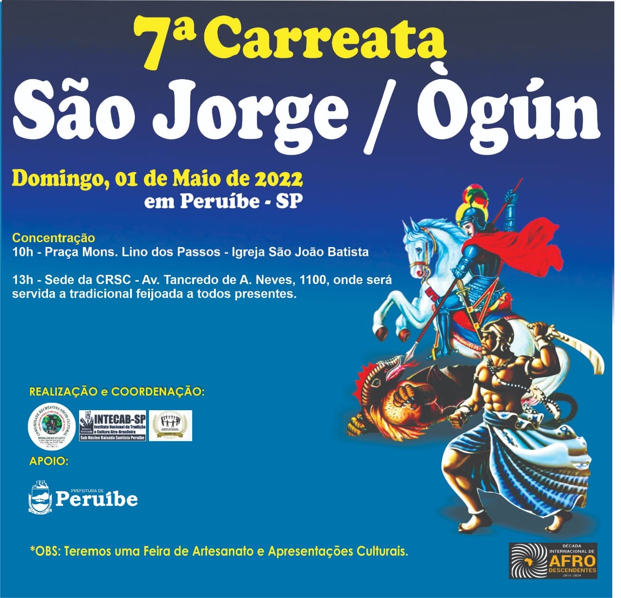 PERUÍBE REALIZA 7ª CARREATA EM HOMENAGEM A SÃO JORGE/ÒGÚN EM MAIO